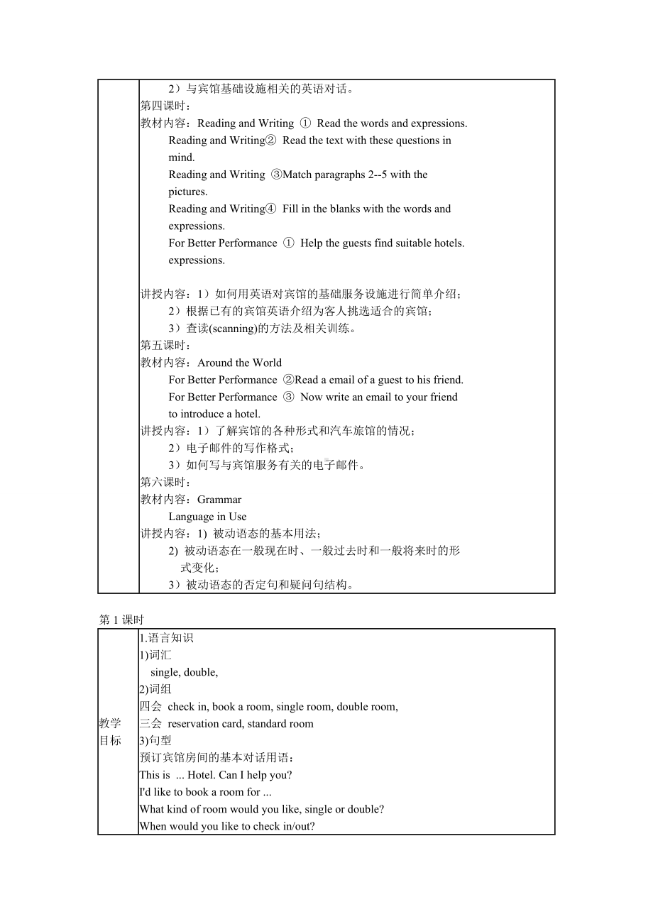 最新中职英语第二册教案：Unit5Atthehotel01英语.doc_第2页