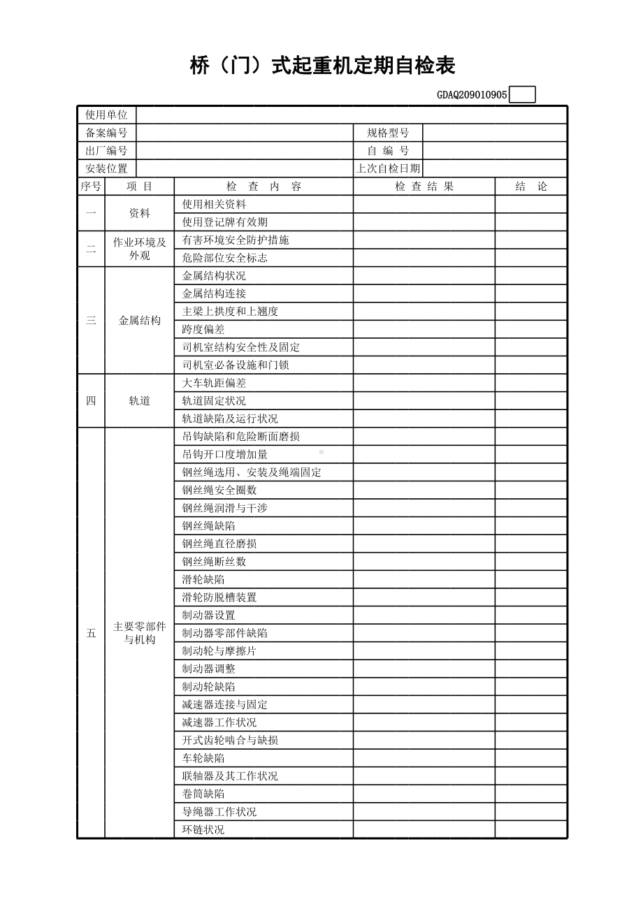 桥(门)式起重机定期自检表(含续表)参考模板范本.xls_第1页