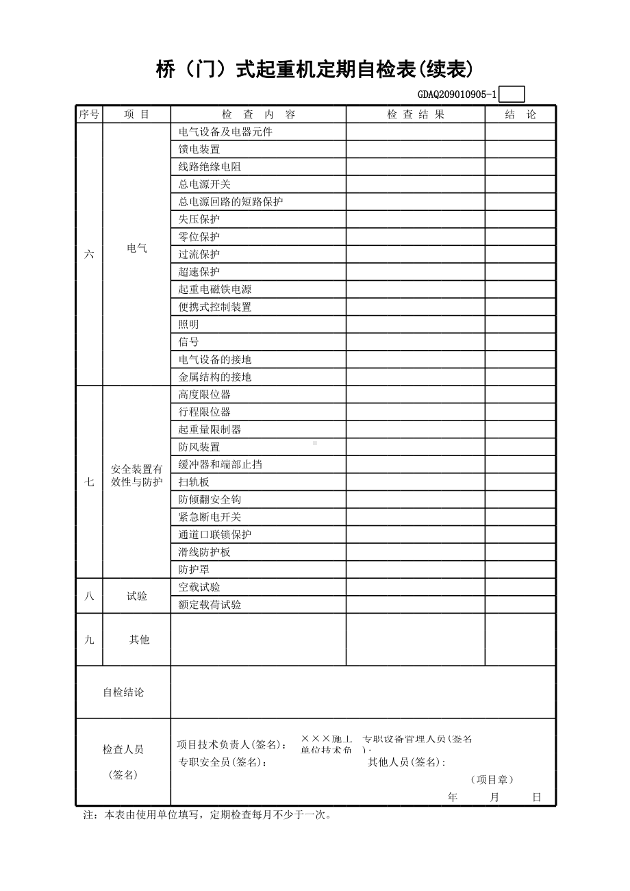 桥(门)式起重机定期自检表(含续表)参考模板范本.xls_第2页