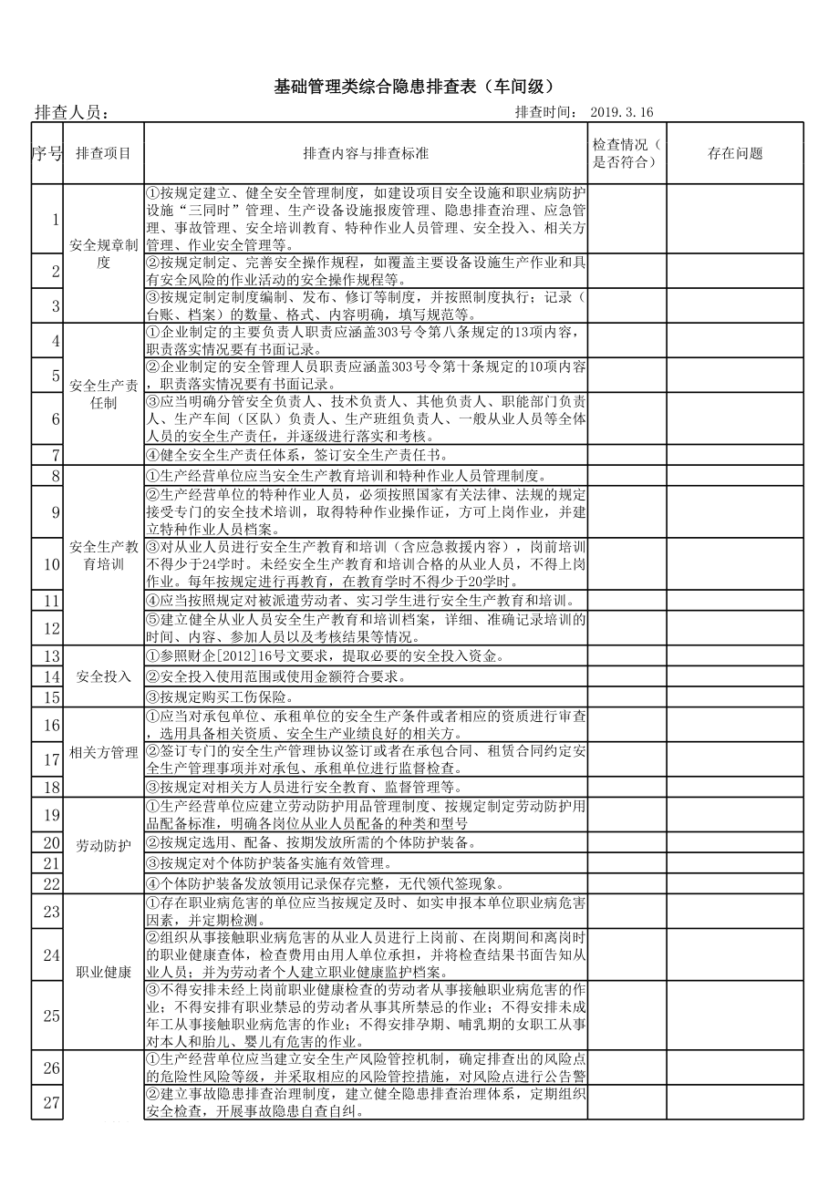 管理类综合隐患排查表（车间级每月一次公司级每季度一次）参考模板范本.xls_第3页