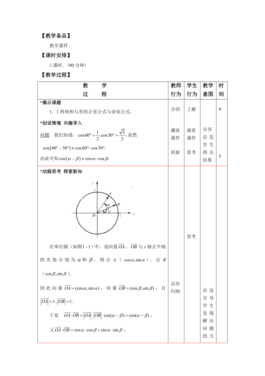 最新中职数学拓展模块教学设计：两角和与差的正弦公式与余弦公式(一).doc_第2页