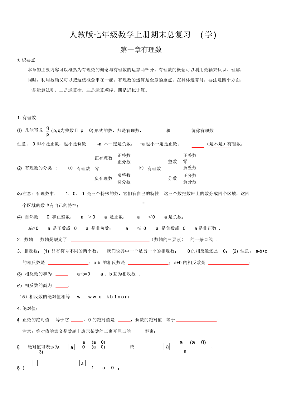 最新人教版七年级数学上册知识点归纳总结及典型试题汇总.docx_第1页