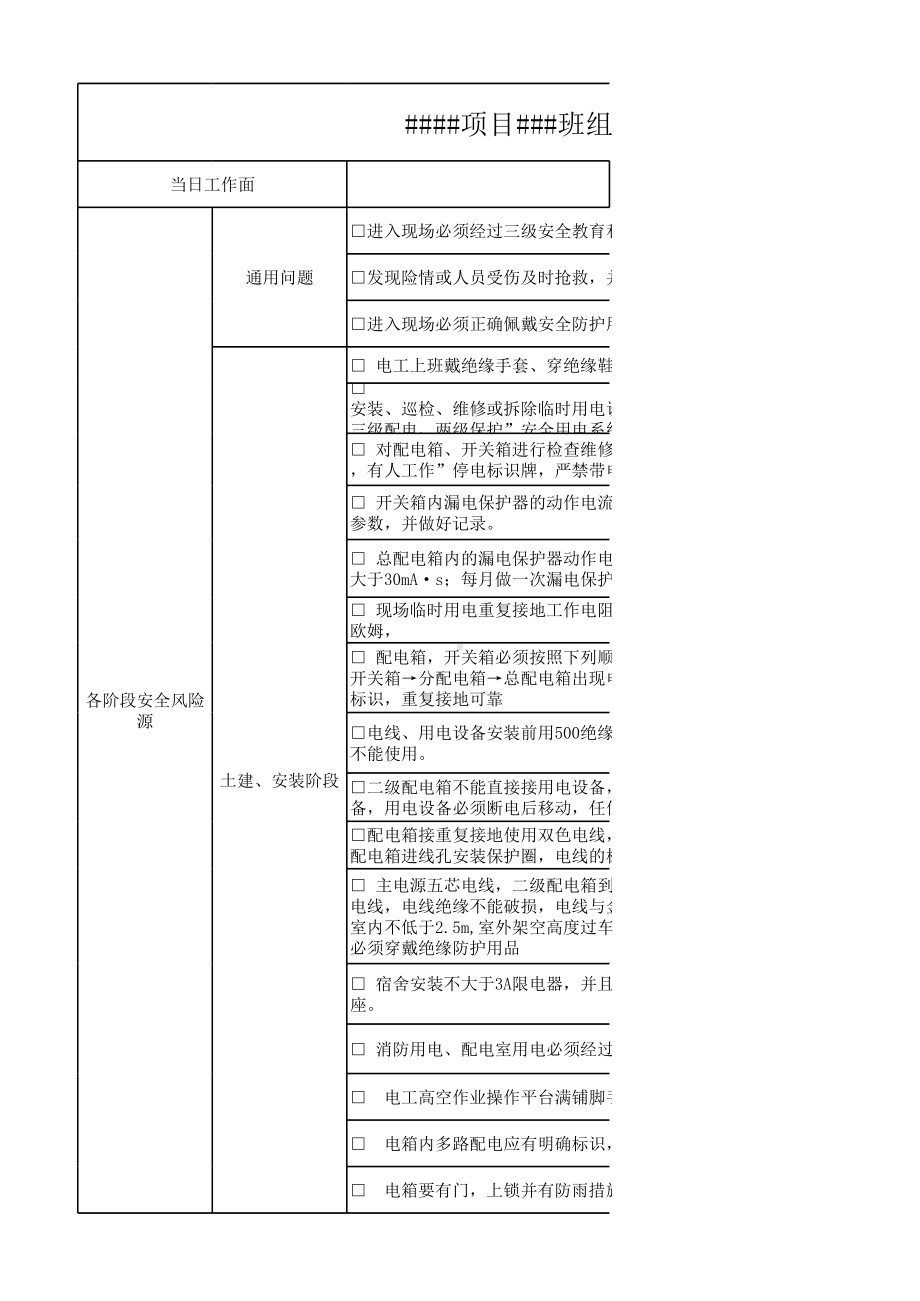 电工安全生产指引表参考模板范本.xlsx_第1页