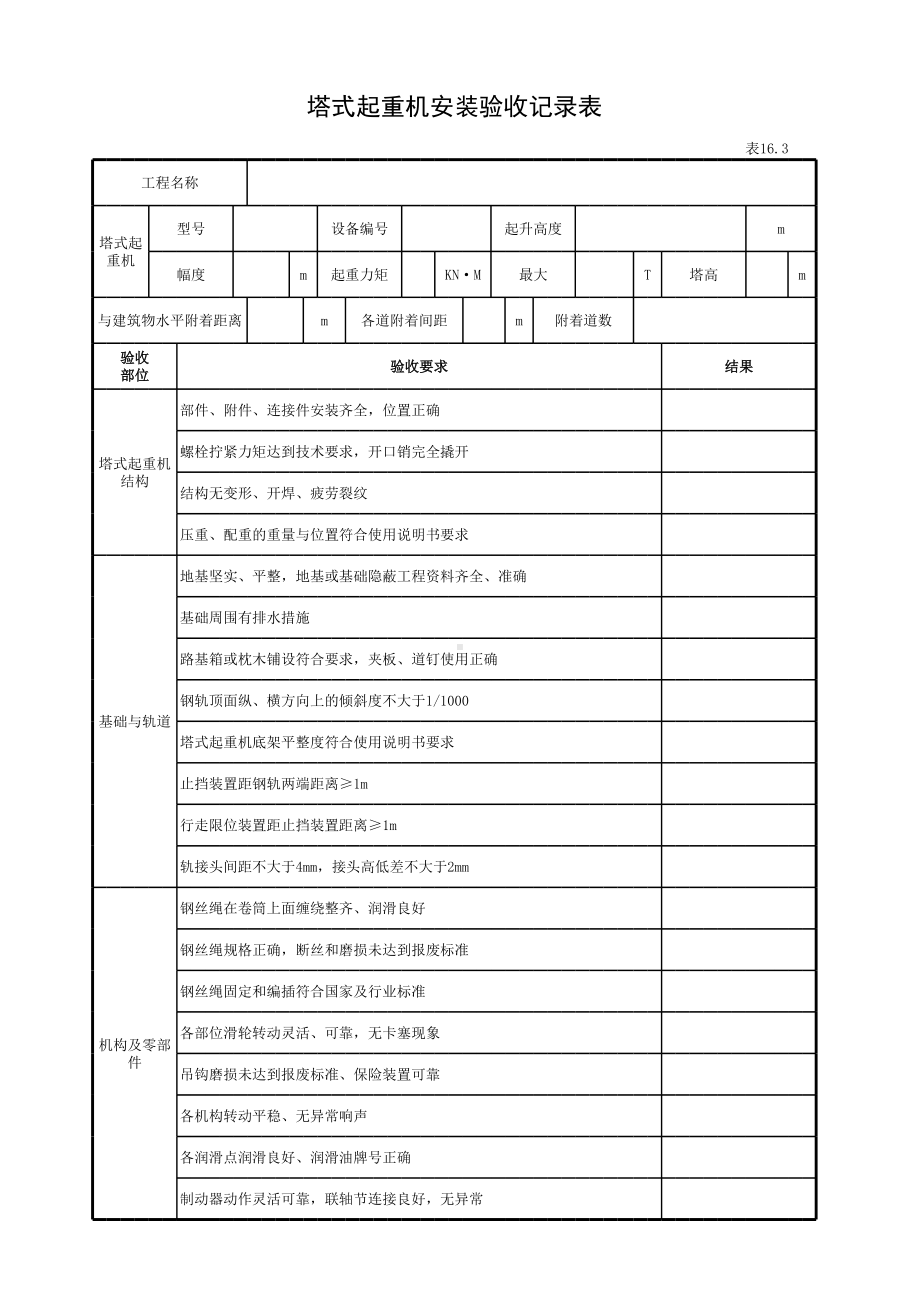 塔式起重机安装验收记录表参考模板范本.xls_第1页