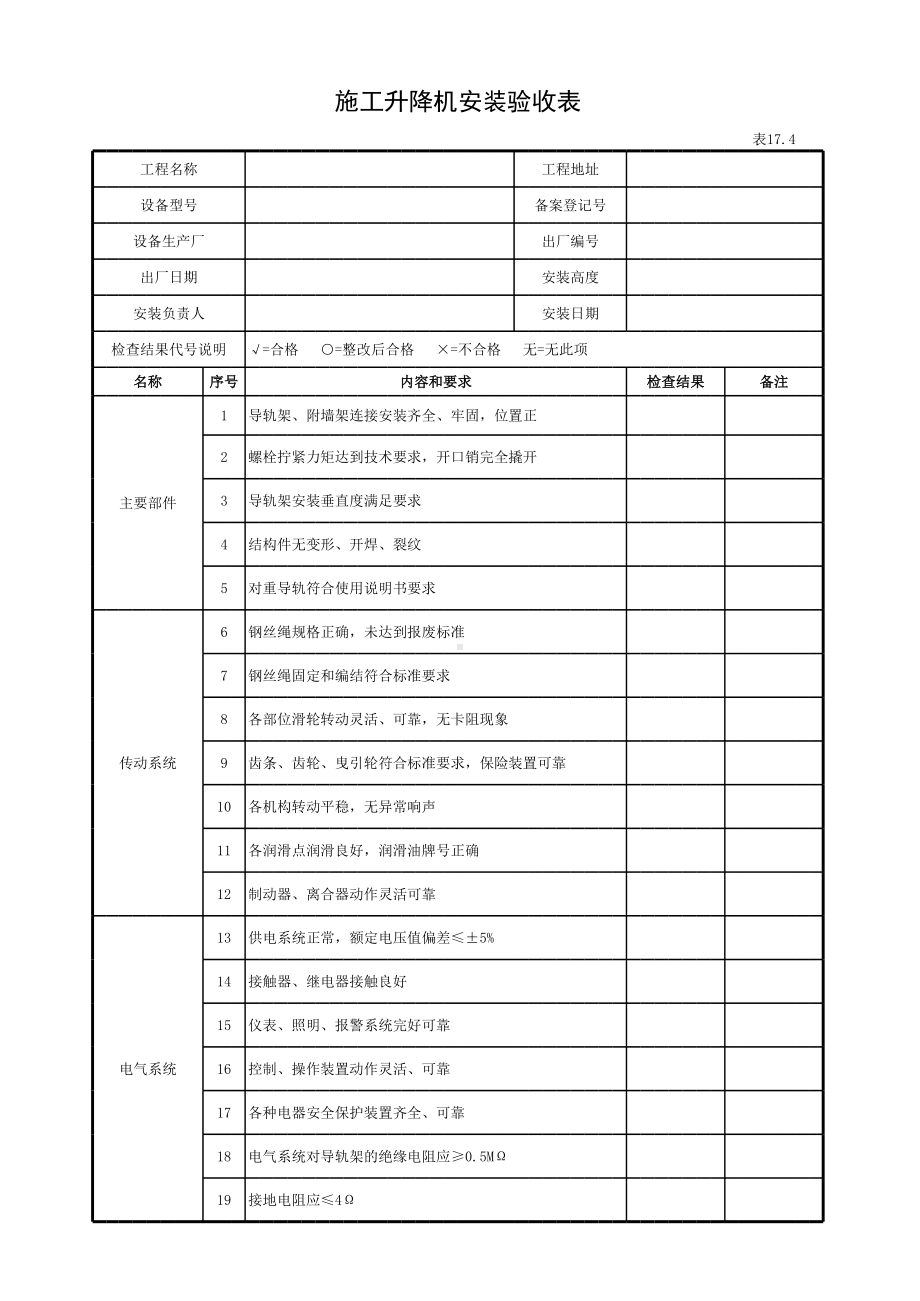 施工升降机安装验收表参考模板范本.xls_第1页