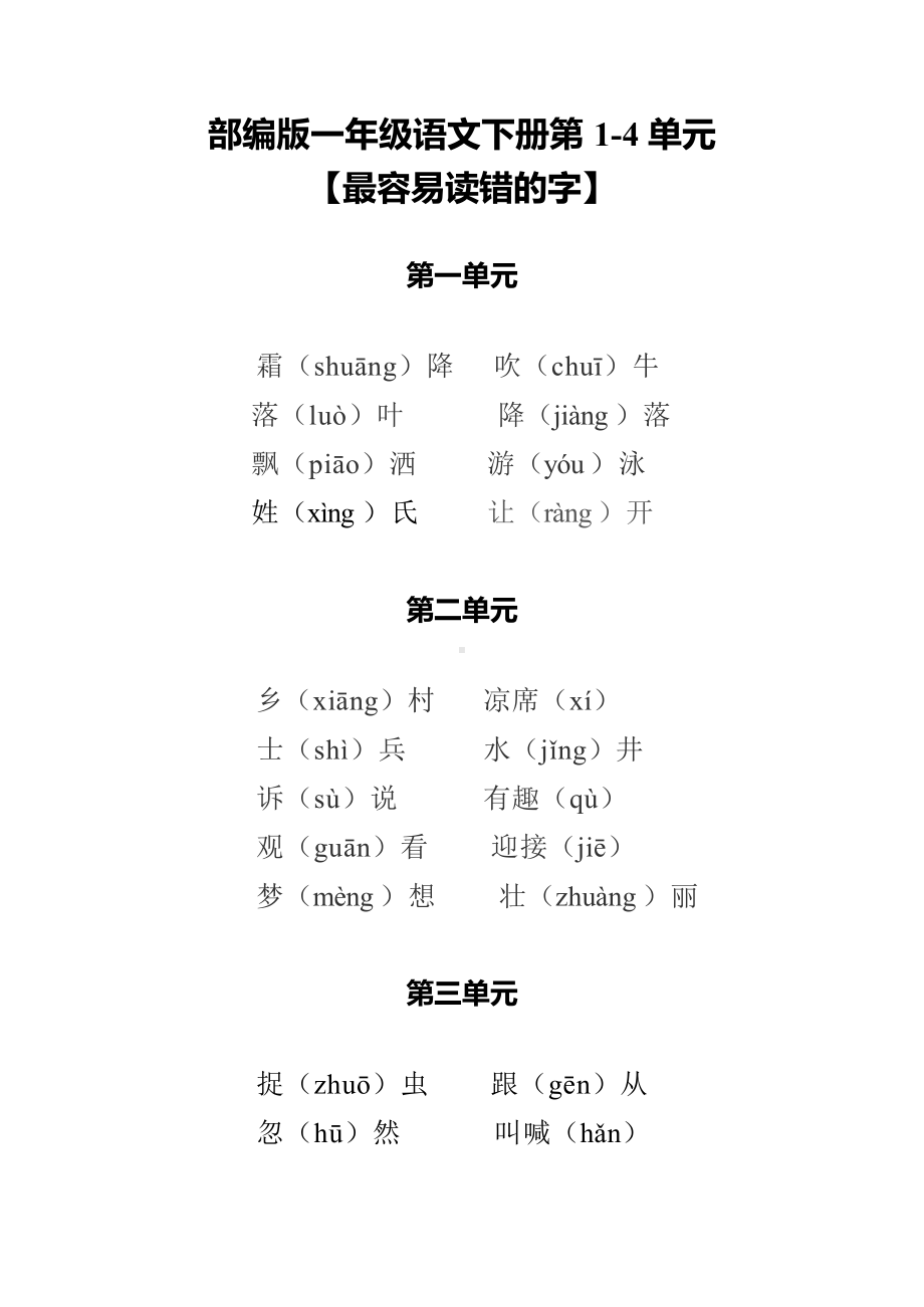 部编版1-6年级语文下册第1-4单元（最容易读错的字）大汇总(1)及答案.docx_第1页