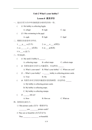 Unit 2 What’s your hobby？Lesson 8 素质评价.doc