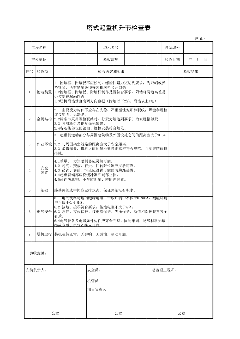 塔式起重机升节检查表参考模板范本.xls_第1页