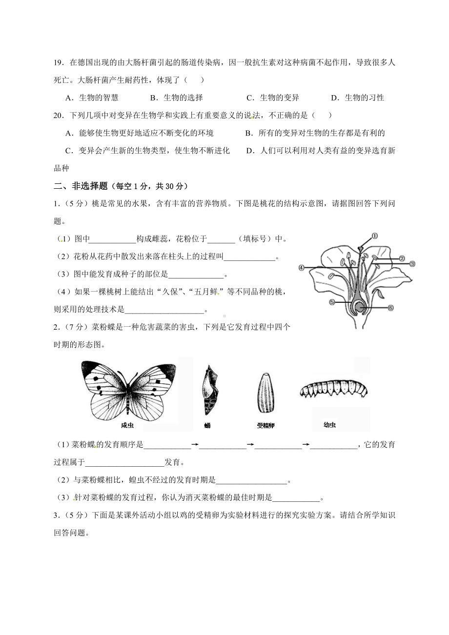 最新人教版八年级生物下册期中试卷及答案.doc_第3页