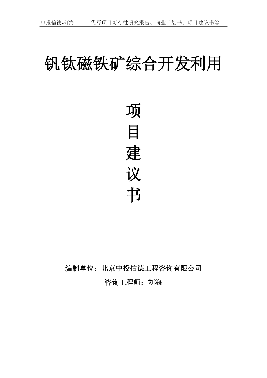 钒钛磁铁矿综合开发利用项目建议书写作模板.doc_第1页