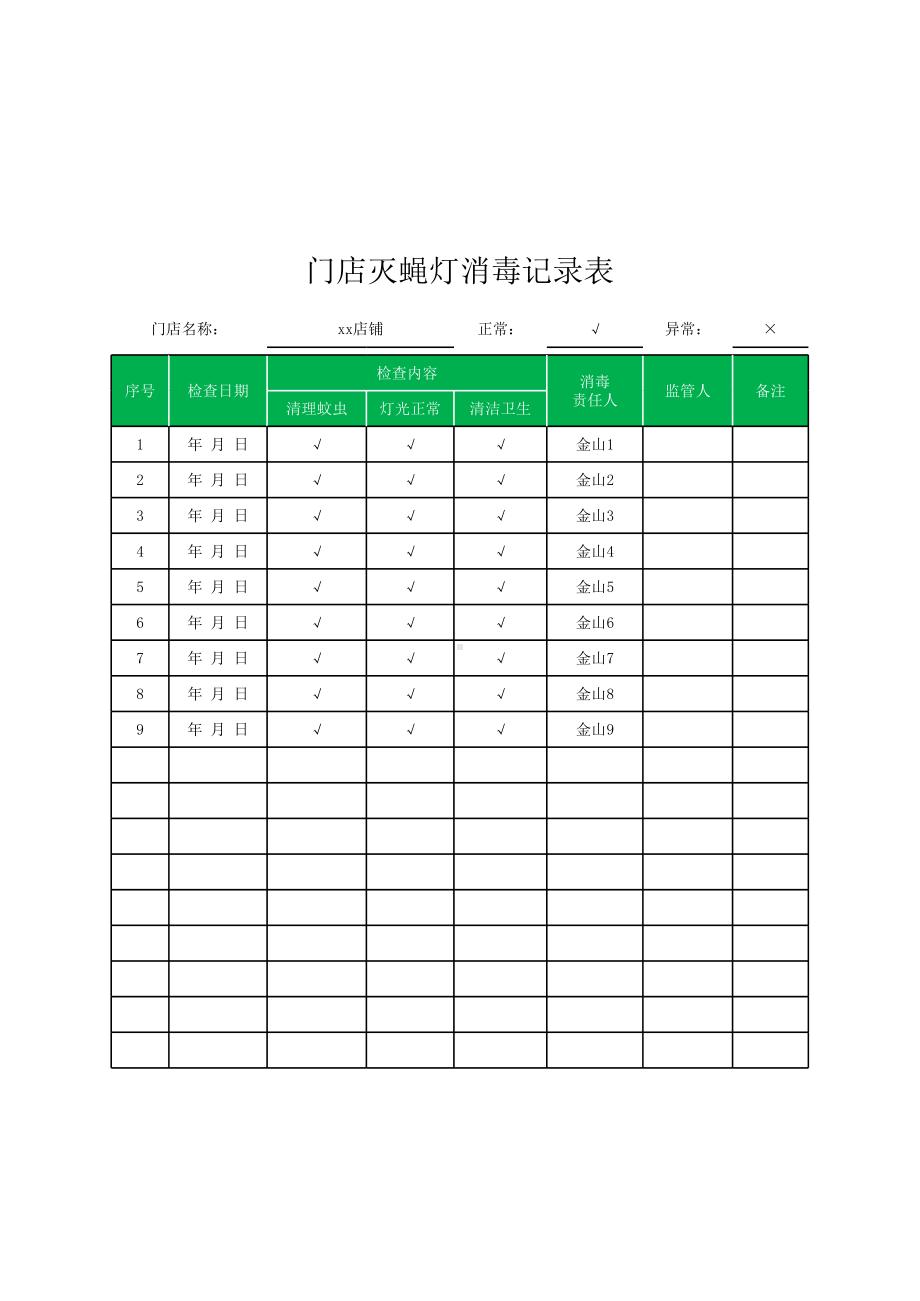 酒店消杀记录填写模板图片