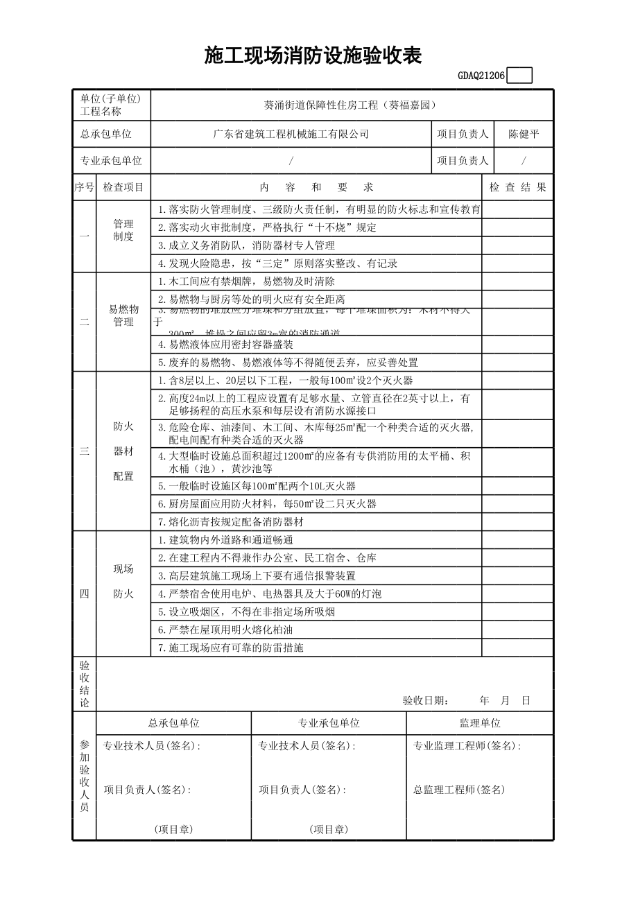 施工现场消防设施验收表参考模板范本.xls_第1页