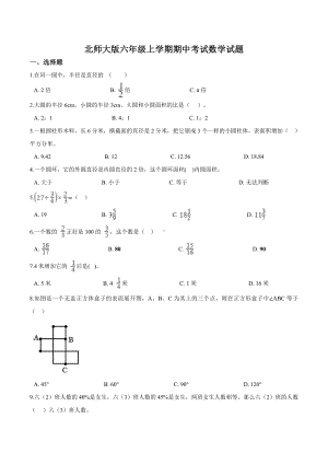 最新北师大版数学六年级上册《期中考试试题》(附答案解析).doc