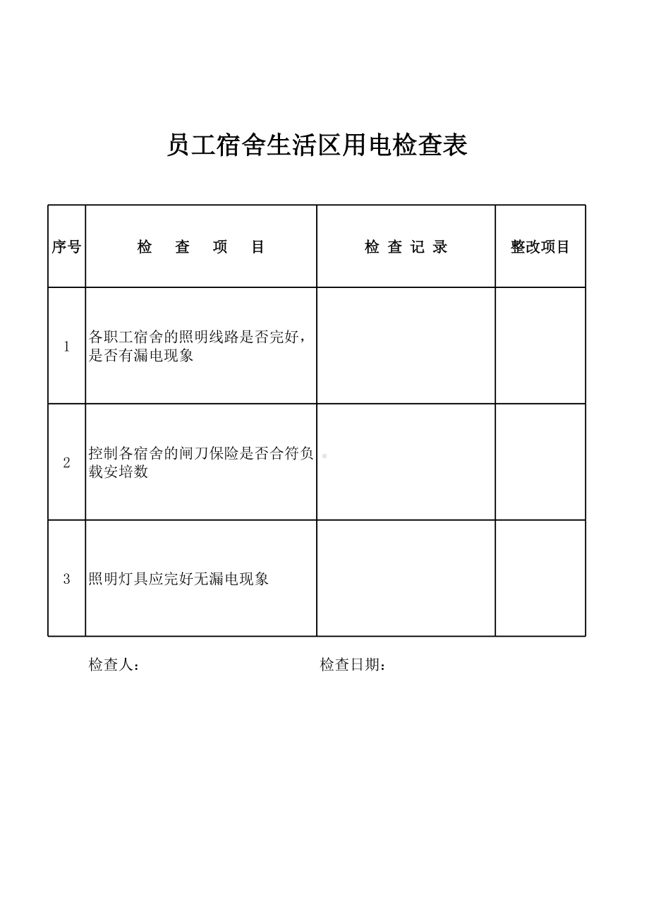 员工宿舍安全用电巡回检查表参考模板范本.xls_第2页