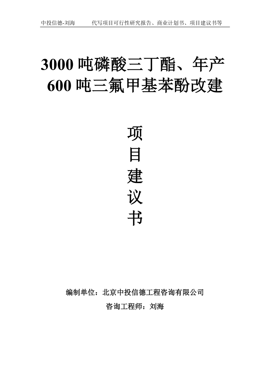 3000吨磷酸三丁酯、年产600吨三氟甲基苯酚改建项目建议书写作模板.doc_第1页