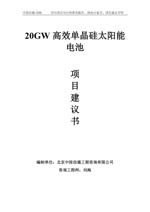 20GW高效单晶硅太阳能电池项目建议书写作模板.doc