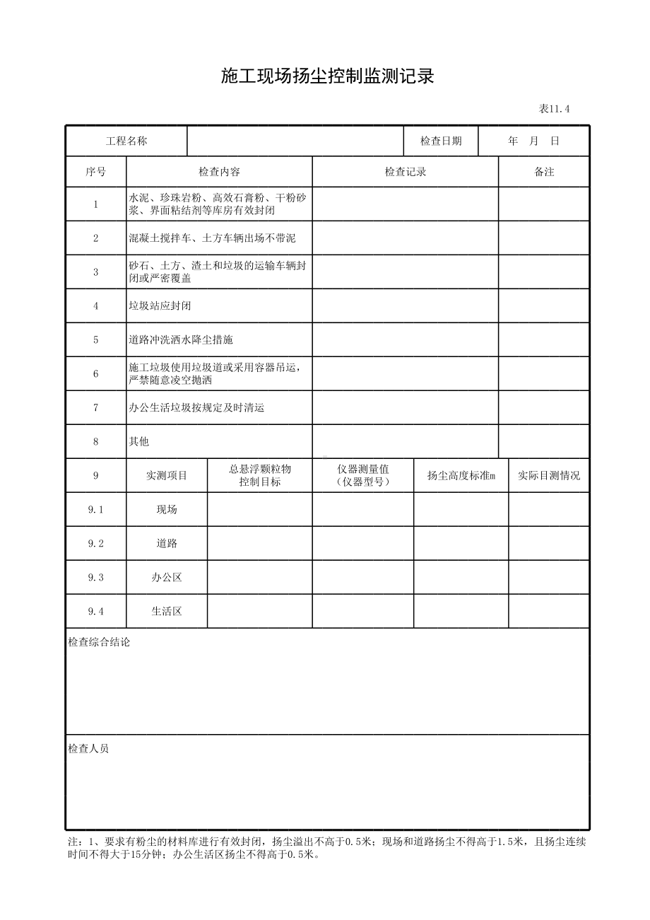 施工现场扬尘控制监测记录参考模板范本.xls_第1页