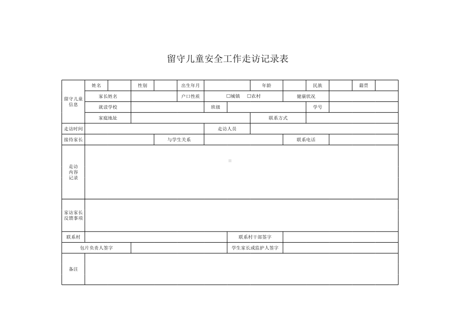 留守儿童安全工作走访记录表模板.xlsx_第1页