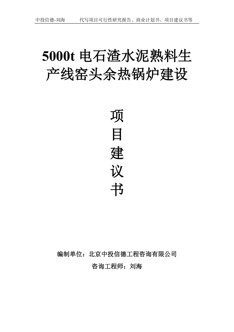 5000t电石渣水泥熟料生产线窑头余热锅炉建设项目建议书写作模板.doc_第1页