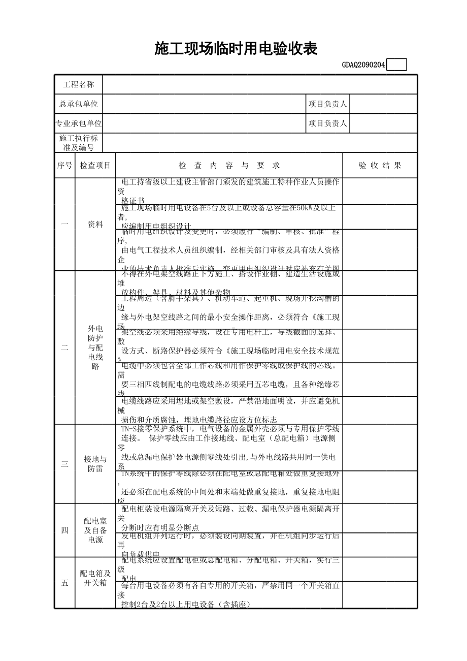 施工现场临时用电验收表(含续表)参考模板范本.xls_第1页