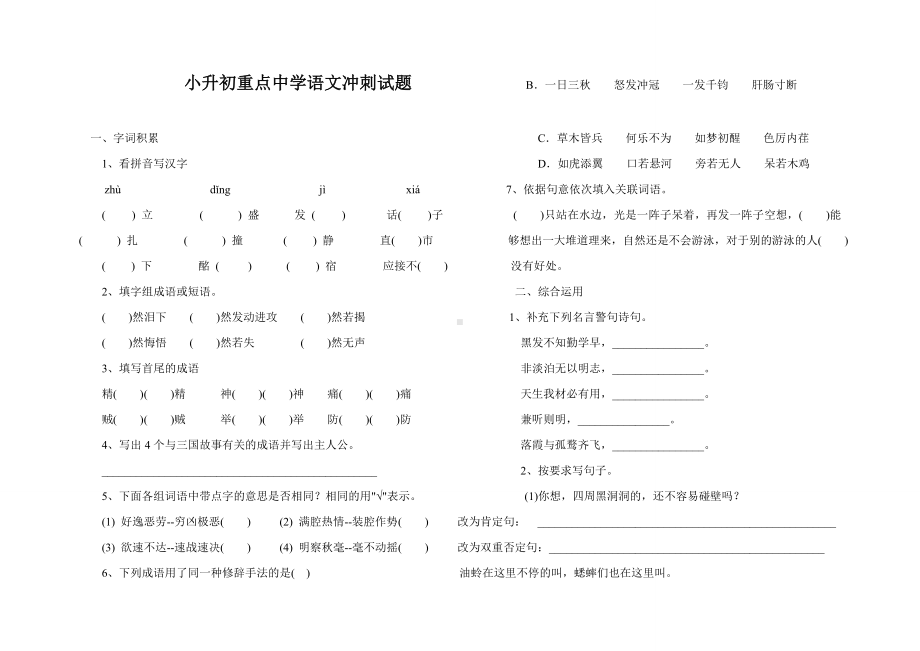 最新小升初语文检测试题及答案-(10).doc_第1页