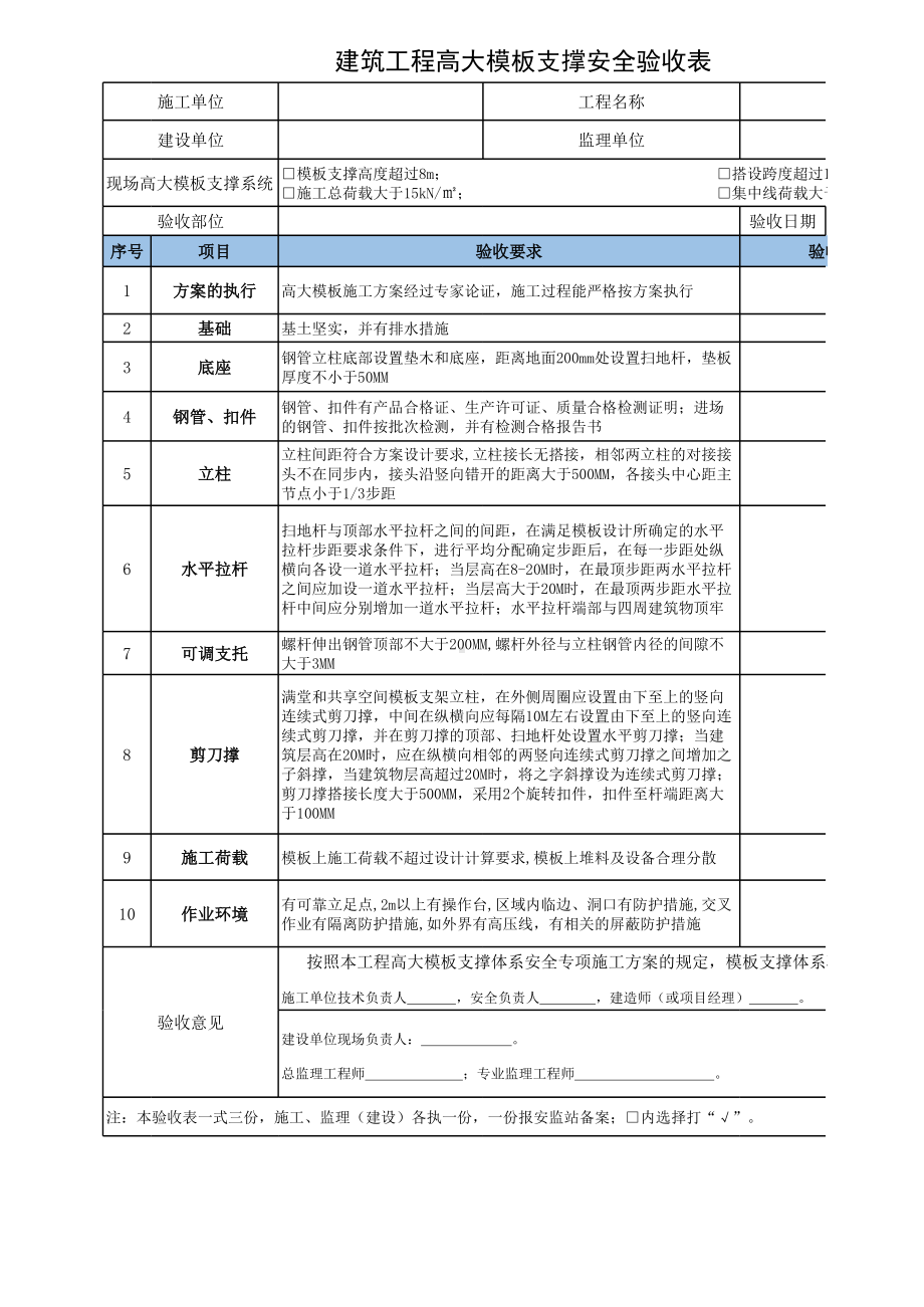 楼房施工模板支撑安全性验收表模板.xlsx_第1页