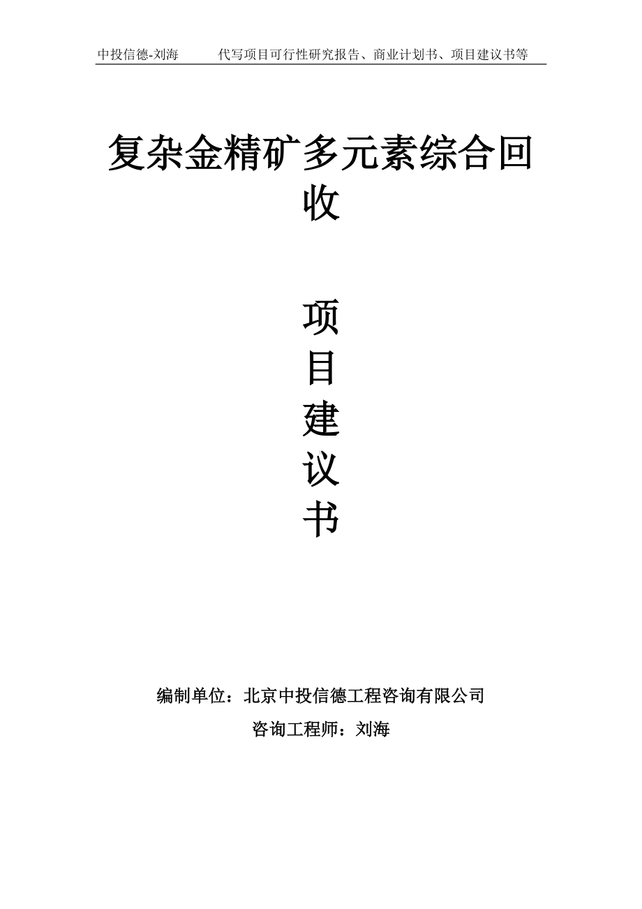 复杂金精矿多元素综合回收项目建议书写作模板.doc_第1页