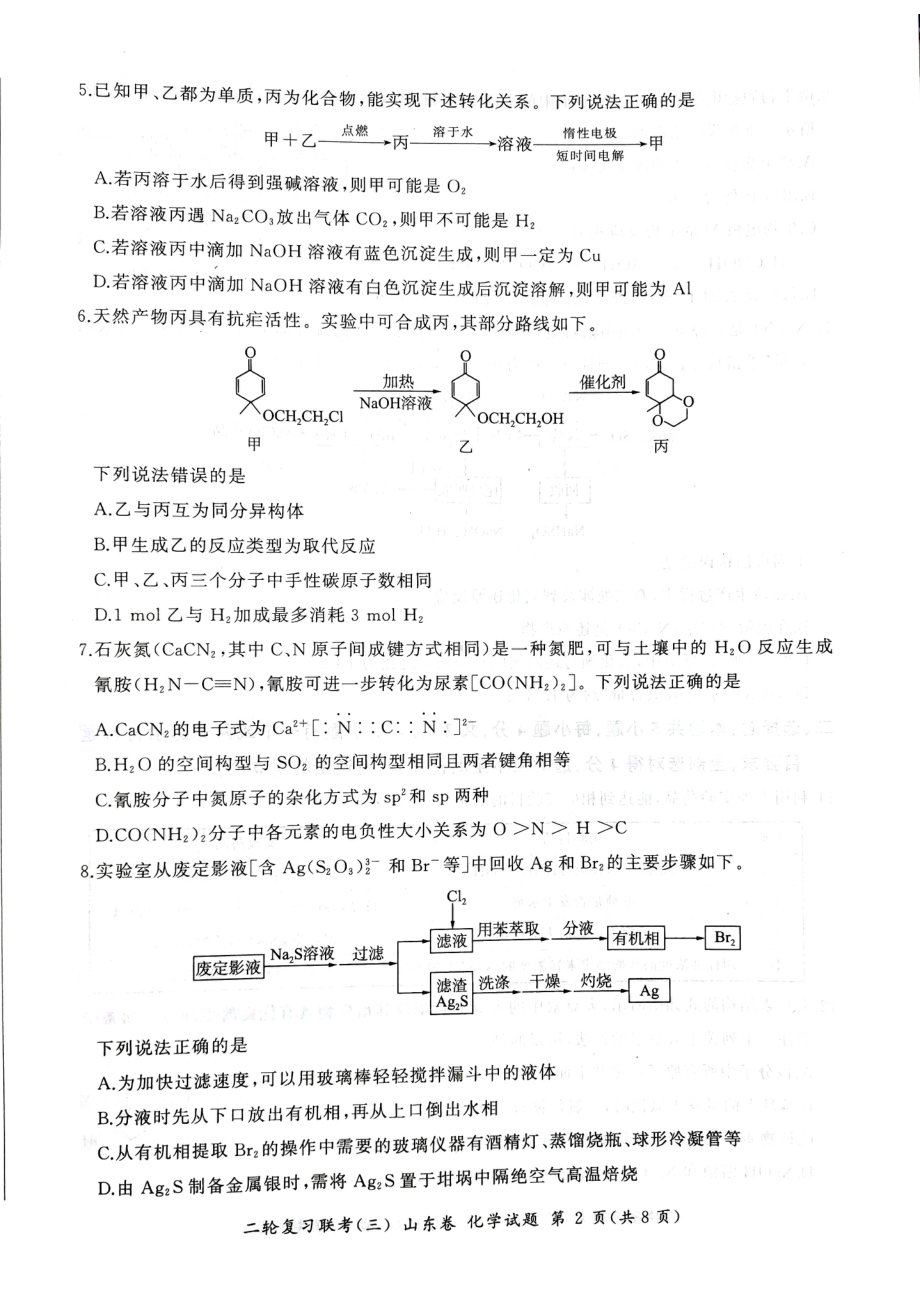 2023届山东省聊城市百师联盟高三下学期模拟预测化学试题 - 副本.pdf_第2页