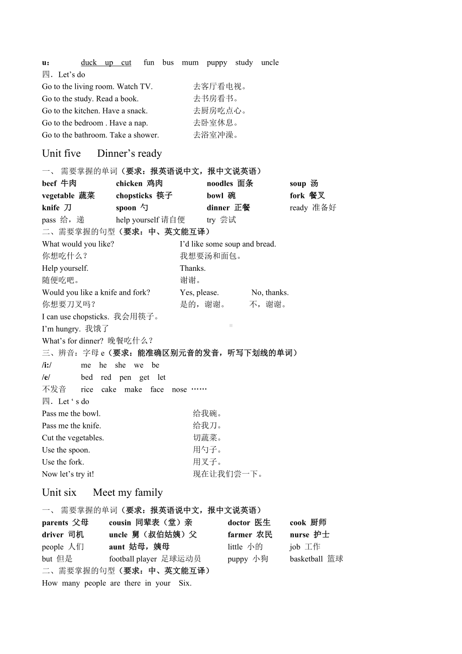 最新人教版四年级英语上册知识点总结和练习试卷.doc_第3页