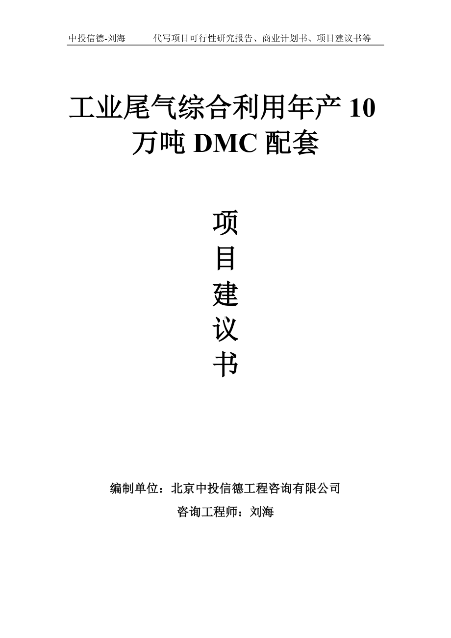 工业尾气综合利用年产10万吨DMC配套项目建议书写作模板.doc_第1页