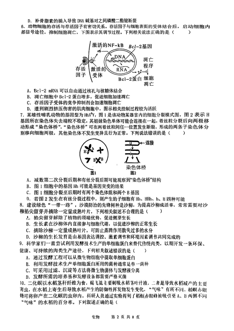 2023届天津市十二区重点学校高三毕业班联考(二)生物试卷.pdf_第2页