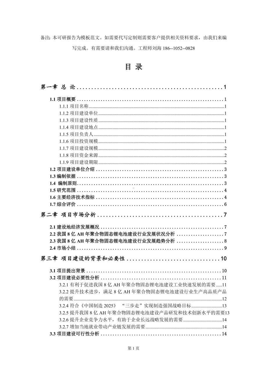 8亿AH年聚合物固态锂电池建设项目可行性研究报告模板-立项备案.doc_第2页