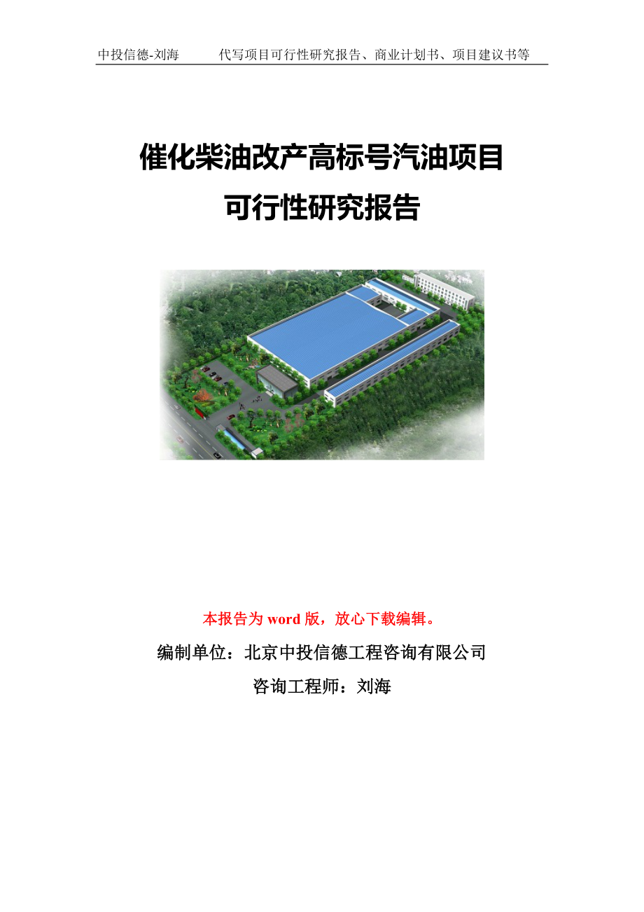 催化柴油改产高标号汽油项目可行性研究报告模板-立项备案.doc_第1页