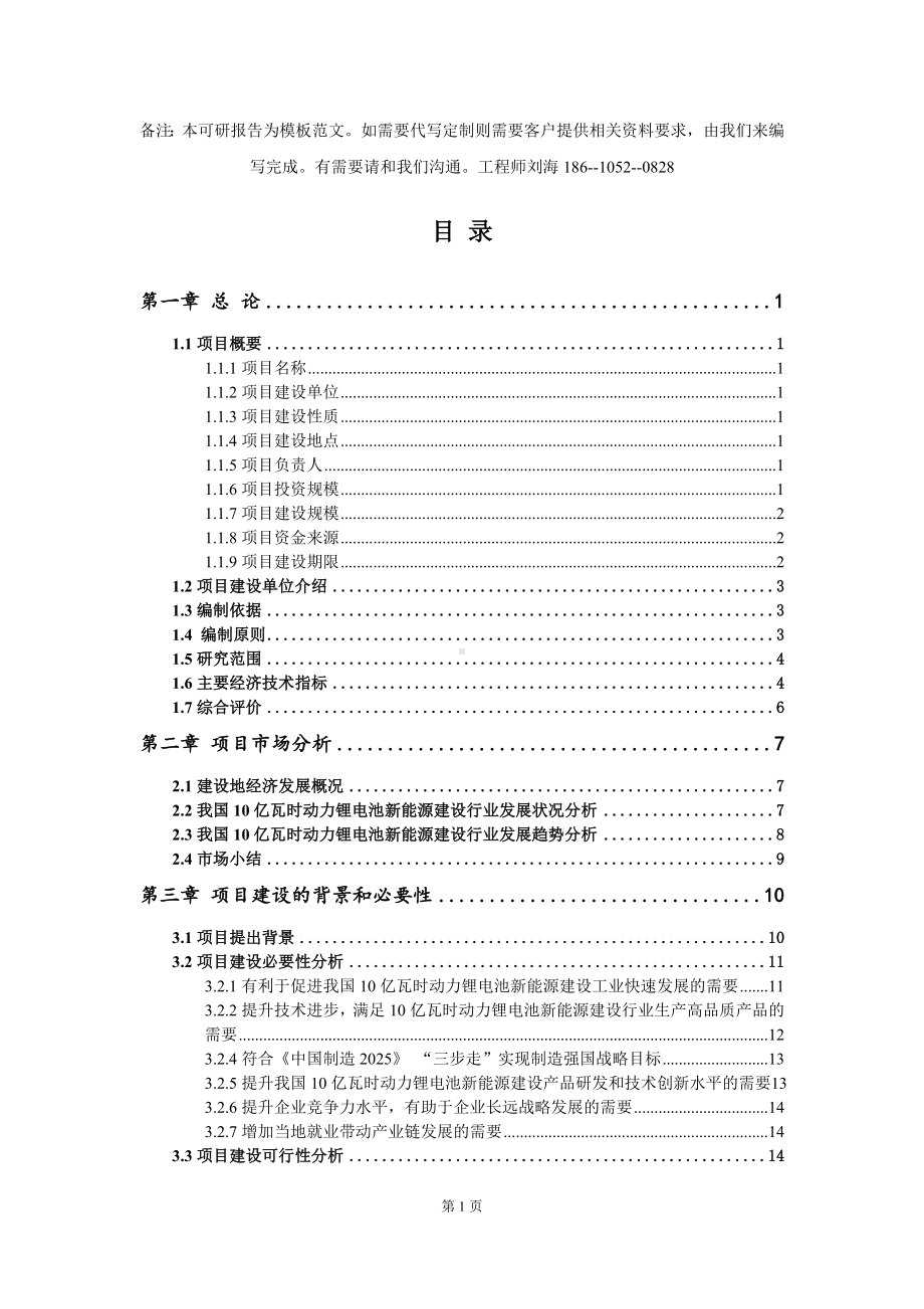 10亿瓦时动力锂电池新能源建设项目可行性研究报告模板-立项备案.doc_第2页