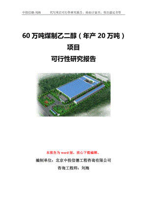 60万吨煤制乙二醇（年产20万吨）项目可行性研究报告模板-立项备案.doc