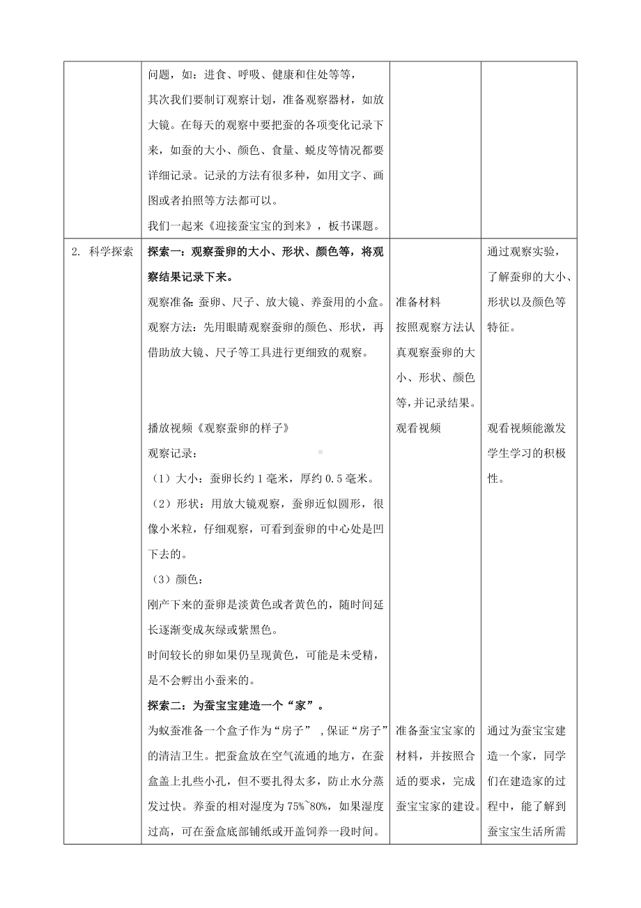 最新科教版小学三年级科学下册《迎接蚕宝宝的到来》教学设计.doc_第2页