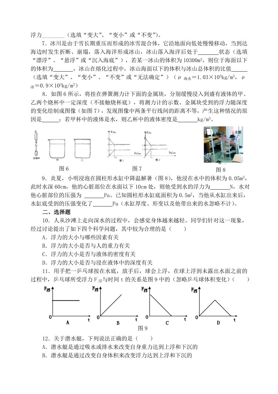 沪科版八年级物理试卷第九章《浮力》单元测试题.docx_第2页