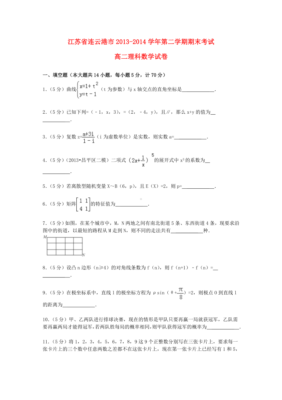 江苏省连云港市高二数学下学期期末考试试题-理-苏教版.doc_第1页