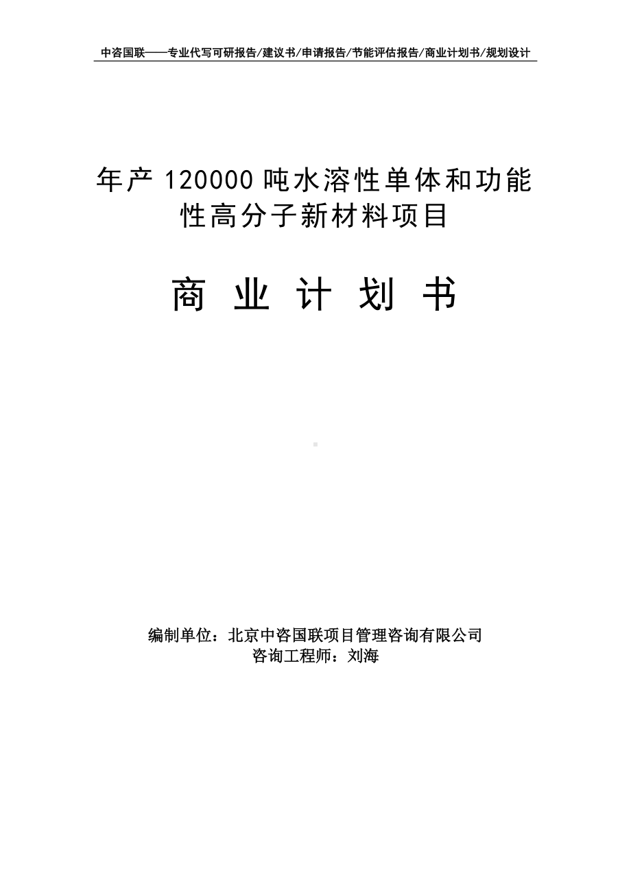 年产120000吨水溶性单体和功能性高分子新材料项目商业计划书写作模板-融资招商.doc_第1页