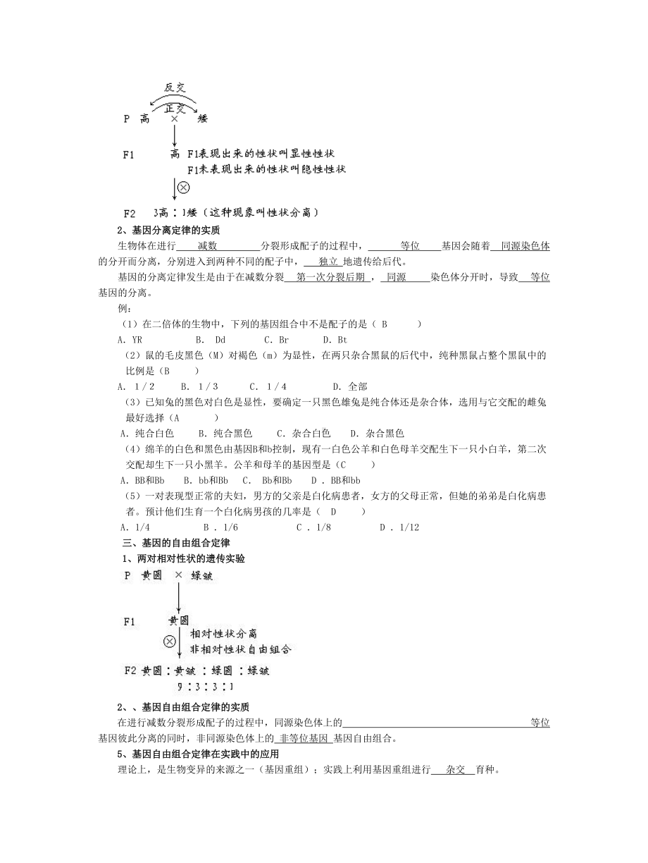 沪科版高中生命科学第三册第八章《遗传与变异》练习题.doc_第2页