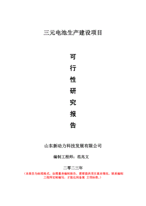 重点项目三元电池生产建设项目可行性研究报告申请立项备案可修改案例.doc