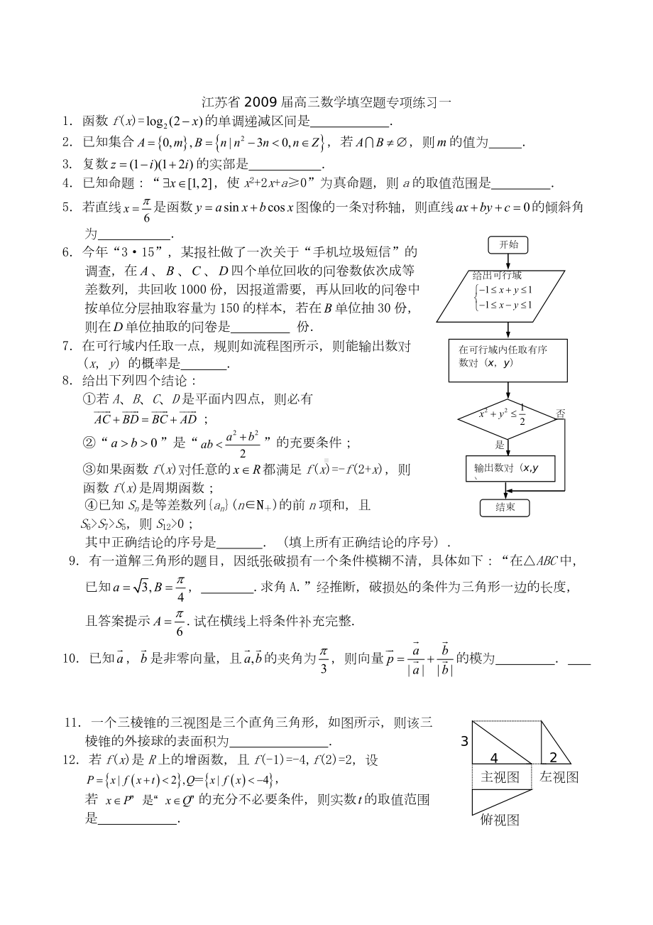 江苏省高三数学填空题专项练习(共10套).doc_第1页