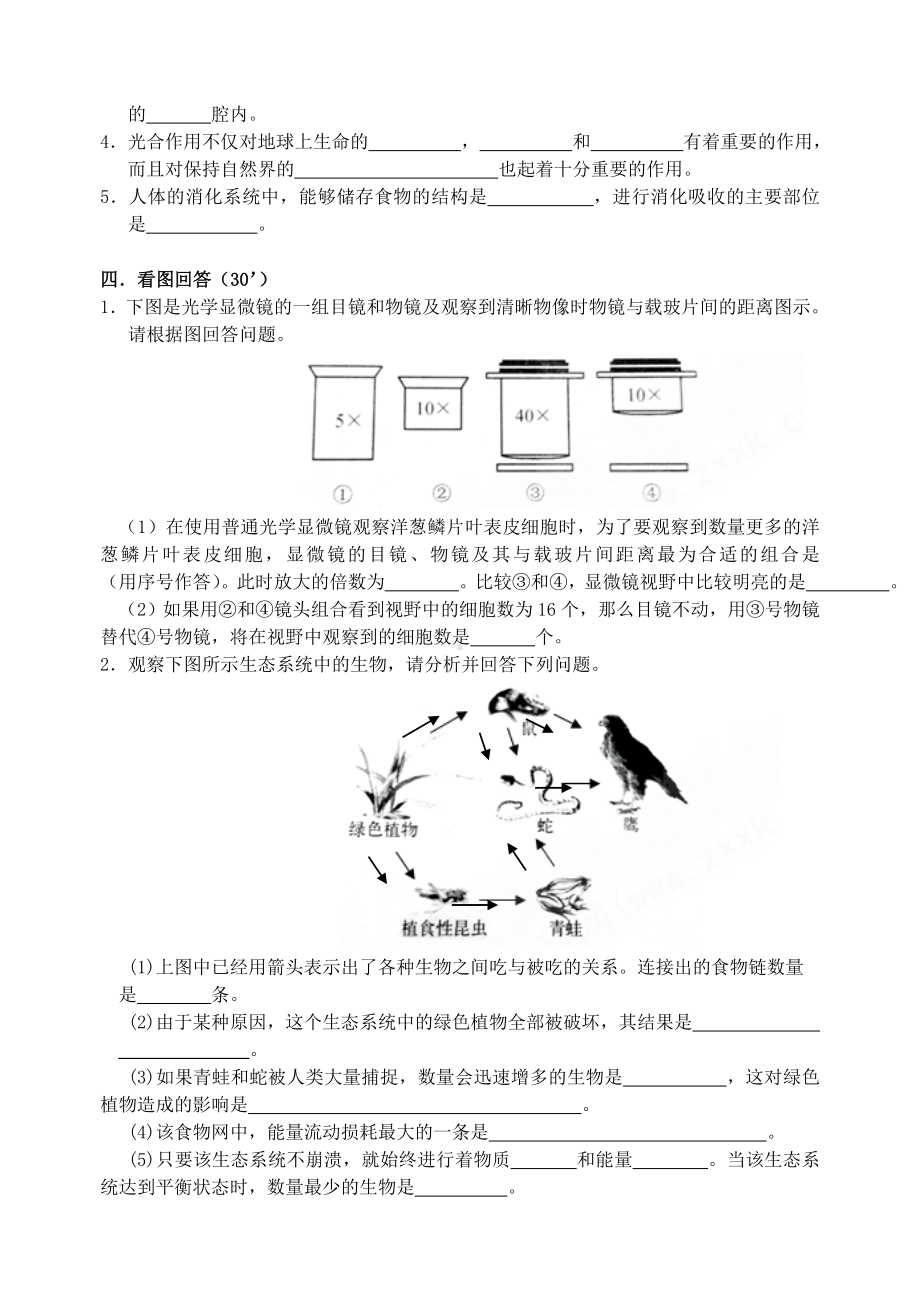 江苏省无锡市XX中学七年级生物上学期期末考试试题-苏科版.doc_第3页