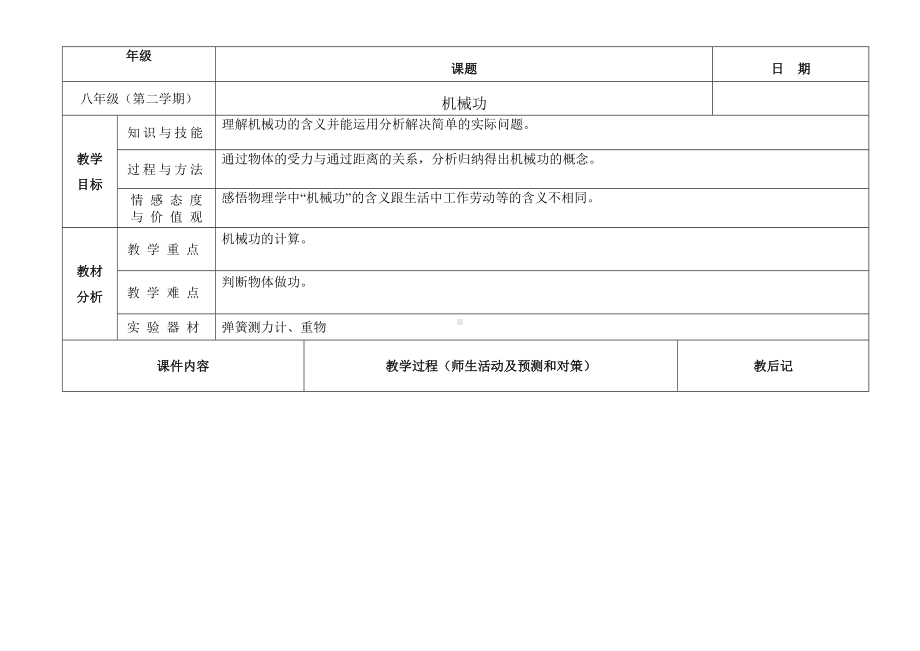 沪教版八年级物理第二学期第四章4.2机械功-教案设计.doc_第1页