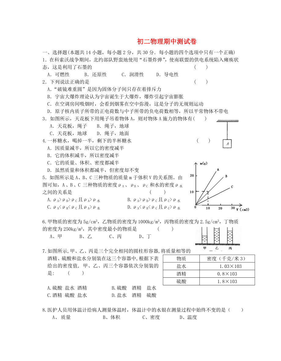 江苏省无锡市锡山区八年级物理第二学期期中考试试卷-苏科版.doc_第1页