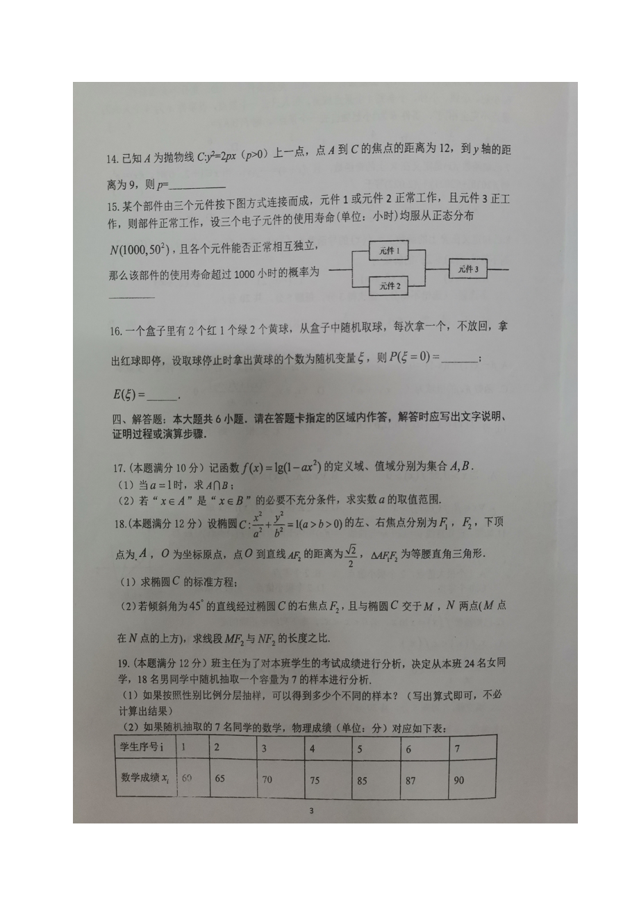 江苏省XX中学2021届高三上学期开学练习数学试题及答案.doc_第3页