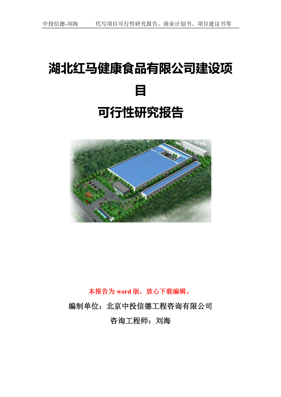 湖北红马健康食品有限公司建设项目可行性研究报告模板-立项备案.doc_第1页