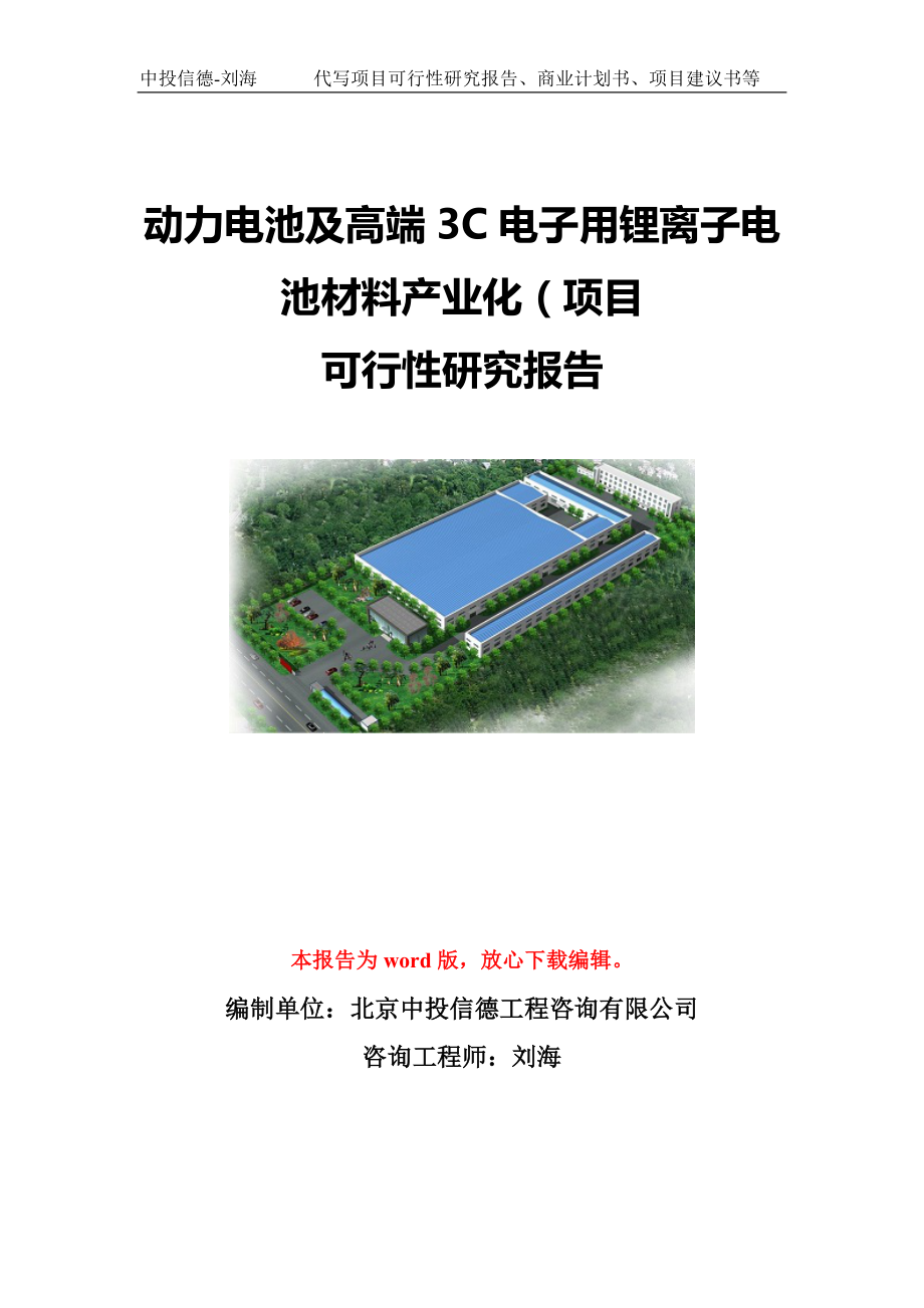 动力电池及高端3C电子用锂离子电池材料产业化（项目可行性研究报告模板-立项备案.doc_第1页