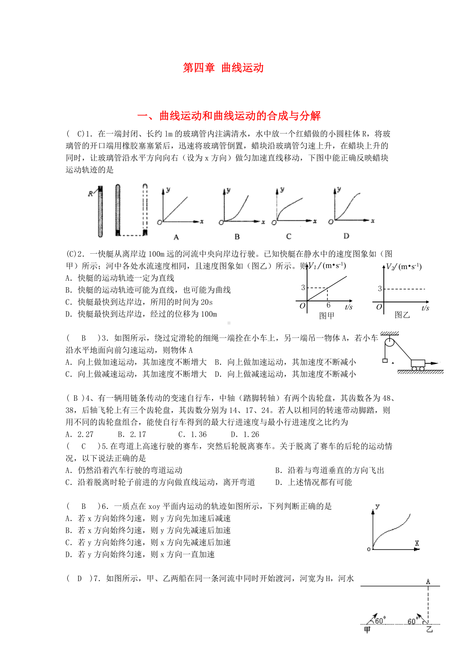 浙江省一级重点中学高三物理一轮复习练习题曲线运动.doc_第1页