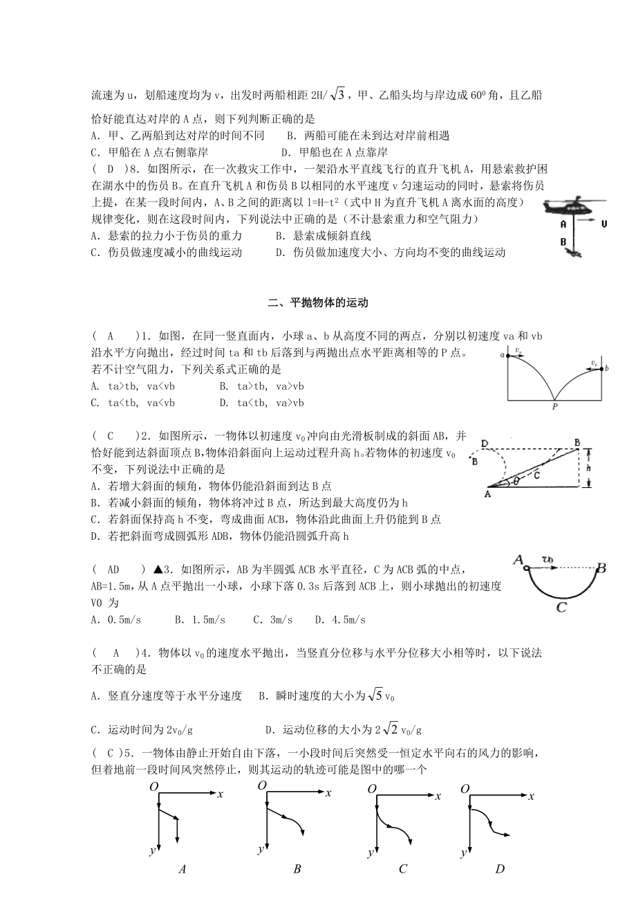 浙江省一级重点中学高三物理一轮复习练习题曲线运动.doc_第2页